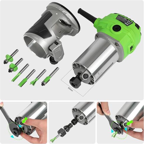 جهاز التوجيه الخشبي المضغوط GALAX PRO 6.5 أمبير مع قاعدة ثابتة، جهاز التوجيه ذو السرعة المتغيرة 1.25 HP 12000-30000 دورة في الدقيقة، لقم التوجيه، دليل الحافة، دليل الأسطوانة وغطاء الغبار in Kuwait
