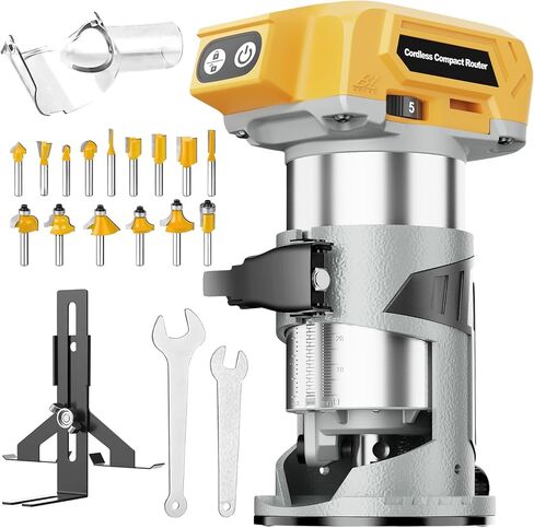 Cordless Compact Wood Router Tool for DeWalt 20V Battery- Brushless Motor, 800W 5-Speed Wood Trimmer Tool (Bare Tool), Fixed Base Edge & Groove Router for Woodworking in Kuwait