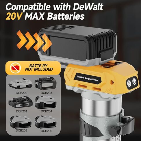 Cordless Compact Wood Router Tool for DeWalt 20V Battery- Brushless Motor, 800W 5-Speed Wood Trimmer Tool (Bare Tool), Fixed Base Edge & Groove Router for Woodworking in Kuwait