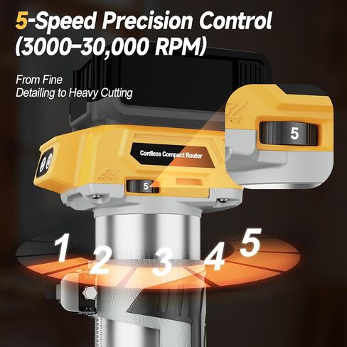 Cordless Compact Wood Router Tool for DeWalt 20V Battery- Brushless Motor, 800W 5-Speed Wood Trimmer Tool (Bare Tool), Fixed Base Edge & Groove Router for Woodworking in Kuwait