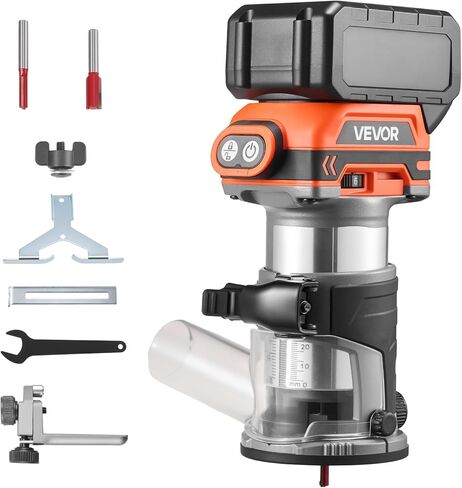 VEVOR Wood Router, 1 HP 710W, Variable Speed Palm Router Tool with Soft Start, Compact Wood Edge Trimmer with Fixed Base & 1/4-Inch Collet, Dust Hood, for Woodworking, Trimming, DIY Projects, Corded in Saudi Arabia