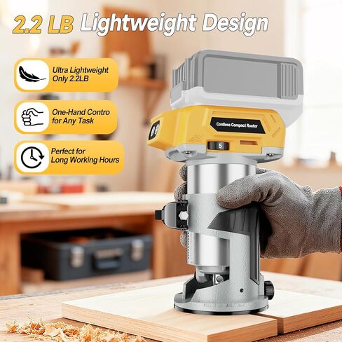 Cordless Compact Wood Router Tool for DeWalt 20V Battery- Brushless Motor, 800W 5-Speed Wood Trimmer Tool (Bare Tool), Fixed Base Edge & Groove Router for Woodworking in Kuwait