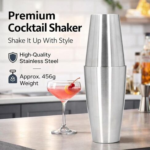 Cocktail Shaker Cup Kit, Stainless Steel Bartending Mixing Tins, Double Bottom, Durable and Easy to Clean - Professional Drink Mixer, Weighted for Reduced Dilution, for (Double Bottom) in Saudi Arabia