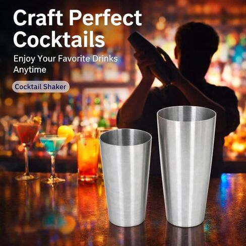 Cocktail Shaker Cup Kit, Stainless Steel Bartending Mixing Tins, Double Bottom, Durable and Easy to Clean - Professional Drink Mixer, Weighted for Reduced Dilution, for (Double Bottom) in Saudi Arabia