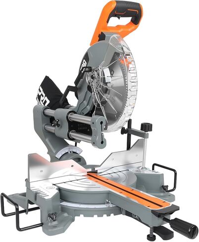Prostormer 12-Inch Sliding Compound Miter Saw, 15 Amp Motor, 5000 RPM, 100-Tooth Blade, 0-45° Miter & Bevel Cuts, LED Light, Safety Guard, Extendable Support & Clamp for Woodworking, Decking, Trim in Saudi Arabia