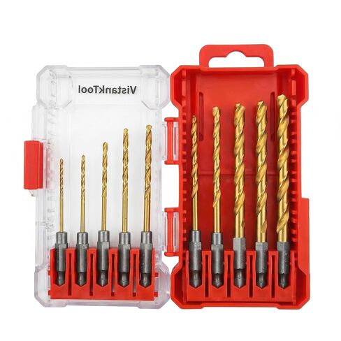 Impact Drill Bit Set 10pcs,1/16-1/4 Inch Titanium Hex Drill Bit Set, M2 HSS 1/4 Inch Hex Shank Quick Change,135 Degree Split Point, for Metal Steel Wood Plastic, Impact Driver Ready in Kuwait