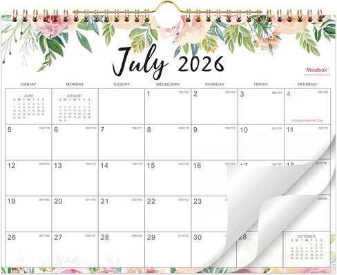 2025-2026 Calendar - JUL 2025 - DEC 2026, Wall Calendar 2025-2026, 11" x 8.5", 18 Months Wall Calendar, Writing Blocks, Julian Dates, Spiral Bound in Saudi Arabia