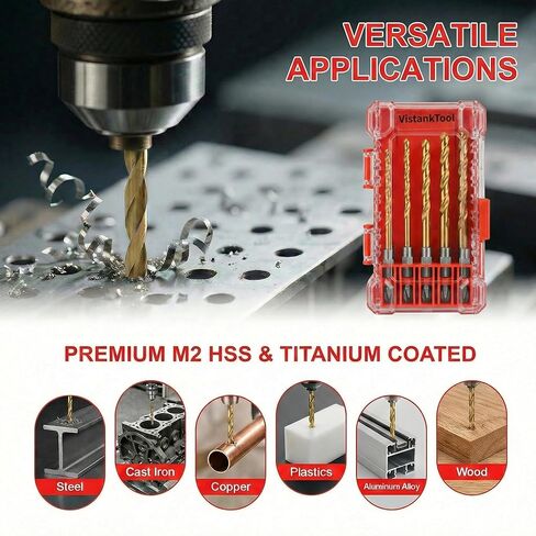 Impact Drill Bit Set 10pcs,1/16-1/4 Inch Titanium Hex Drill Bit Set, M2 HSS 1/4 Inch Hex Shank Quick Change,135 Degree Split Point, for Metal Steel Wood Plastic, Impact Driver Ready in Kuwait