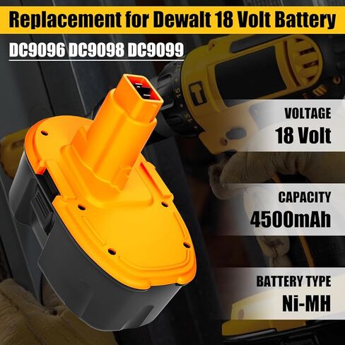 2 حزمة 4.5Ah Ni-Mh DC9098 بطارية بديلة لبطارية Dewalt 18V متوافقة مع بطاريات Dewalt 18 Volt DC9096 DC9099 DW9096 DW9098 DW9099 (أصفر) in Kuwait