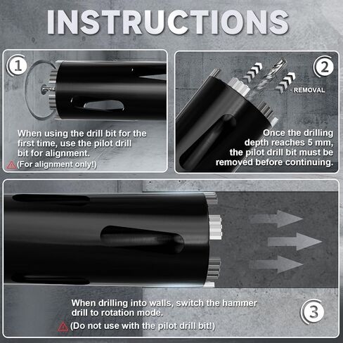 Diamond Core Drill Bit 2-1/2"(65mm) with Pilot Bit & Adapters (SDS Plus & Hex) – Upgraded Welded Segments, 8.6" Depth – for Concrete, Solid Brick, Hollow Brick, Masonry & More in Kuwait