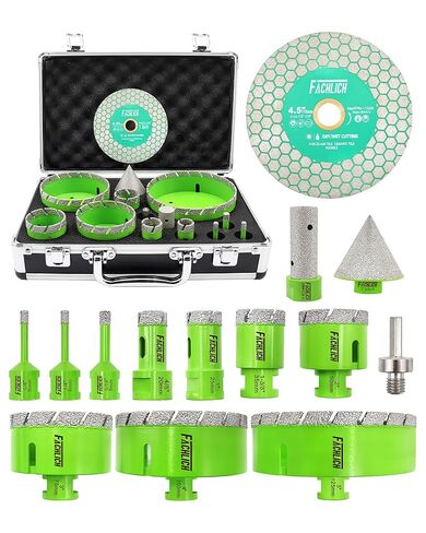 Tile Hole Saw Kit - 14pcs Diamond Hole Saw (6/8/10/25/35/50/75/125mm) with Finger Bit and Chamfer Bit, Tile Drill Bits for Porcelain Ceramic Marble Brick Granite,5/8"-11 Thread in Kuwait