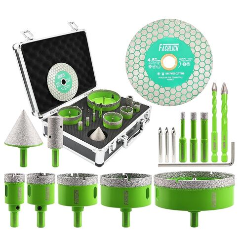 Tile Hole Saw Kit - 14pcs Diamond Hole Saw (6/8/10/25/35/50/75/125mm) with Finger Bit and Chamfer Bit, Tile Drill Bits for Porcelain Ceramic Marble Brick Granite,5/8"-11 Thread in Saudi Arabia