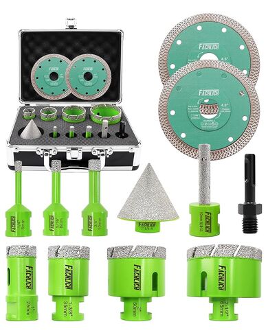 Tile Hole Saw Kit - 14pcs Diamond Hole Saw (6/8/10/25/35/50/75/125mm) with Finger Bit and Chamfer Bit, Tile Drill Bits for Porcelain Ceramic Marble Brick Granite,5/8"-11 Thread in Saudi Arabia