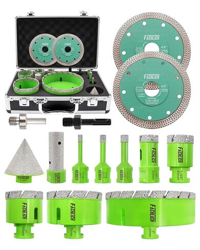 Tile Hole Saw Kit - 14pcs Diamond Hole Saw (6/8/10/25/35/50/75/125mm) with Finger Bit and Chamfer Bit, Tile Drill Bits for Porcelain Ceramic Marble Brick Granite,5/8"-11 Thread in Saudi Arabia