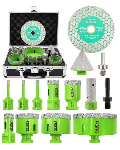 Tile Hole Saw Kit - 14pcs Diamond Hole Saw (6/8/10/25/35/50/75/125mm) with Finger Bit and Chamfer Bit, Tile Drill Bits for Porcelain Ceramic Marble Brick Granite,5/8"-11 Thread in Saudi Arabia