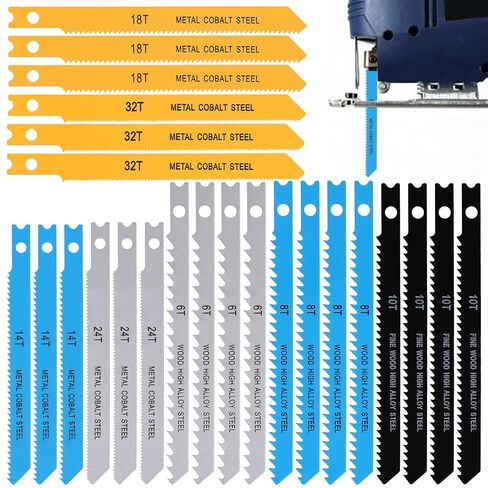 24Pcs Jig Saw Blades Set, U Shank Jigsaw Blades for Wood Plastic Metal Cutting High Carbon Steel Jigsaw Blade Fit Vast Majority U Shank Jigsaws (6T/8T/10T/14T/18T/24T/32T) in Kuwait