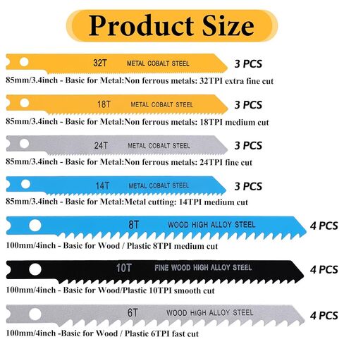 24Pcs Jig Saw Blades Set, U Shank Jigsaw Blades for Wood Plastic Metal Cutting High Carbon Steel Jigsaw Blade Fit Vast Majority U Shank Jigsaws (6T/8T/10T/14T/18T/24T/32T) in Kuwait