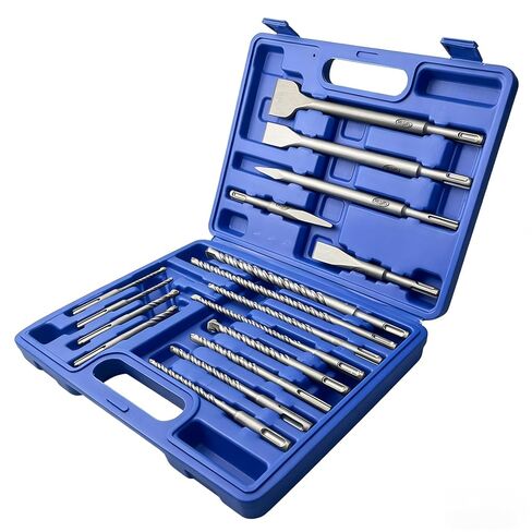 طقم أدوات مثقاب مطرقة دوارة SDS Plus ومكشطة أرضية مكونة من 17 قطعة، مثقاب خرسانة كربيد مزدوج الخيط من النوع المشقوق للحجر والطوب والبناء والجدران الأسمنتية مع حقيبة تخزين in Kuwait