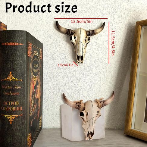 KIWZZXXKW Halloween Cow Skull Wall Decor, Western Longhorn Skull Wall Decor, Farmhouse Decor Wall Sculptures for Living Room Bedroom Indoor Outdoor (Brown) in Saudi Arabia