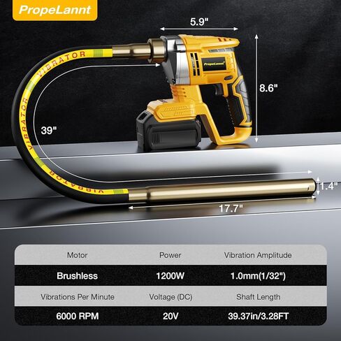 Handheld Concrete Vibrating Tool for Dewalt 20V Max, 1200W Brushless Motor, Cordless Electric Concrete Vibrator with 3.28ft Shaft Rod, 6000 RPM, Effective for Air Bubble Removal (NO Battery) in Kuwait