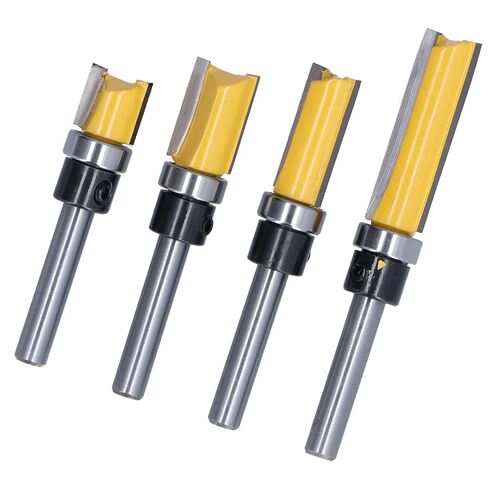 1/4 Shank 4PCS Pattern Bit, Pattern Flush Trim Router Bit Set Router Bits, Shank Flush Trims Tenon Cutter for Woodworking, Edging, Trimming, Grooving, veining Wood Projects (Round Silver Yellow) in Kuwait