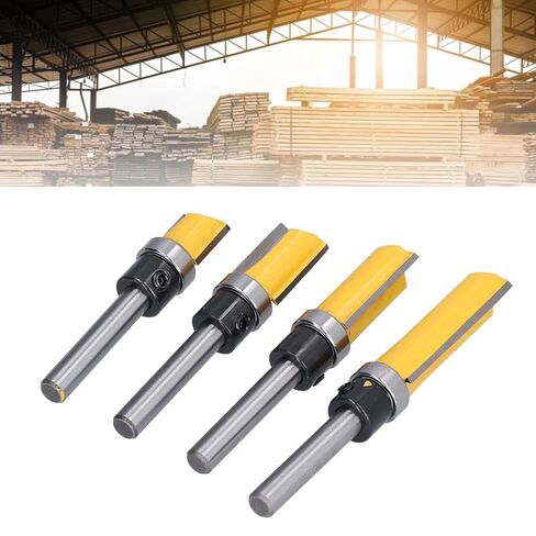 1/4 Shank 4PCS Pattern Bit, Pattern Flush Trim Router Bit Set Router Bits, Shank Flush Trims Tenon Cutter for Woodworking, Edging, Trimming, Grooving, veining Wood Projects (Round Silver Yellow) in Kuwait