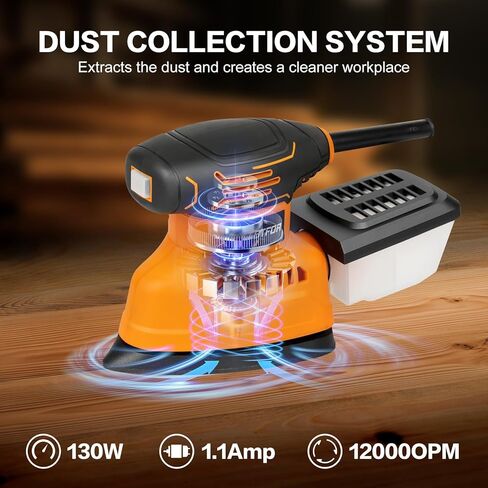 Detail Sander,14000OPM Plam Sander with Vacuum Dust collector, 1.1A Sander Tool,20Pcs Sandpapers Drywall Sanders for Woodworking in Kuwait