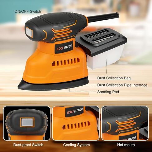 Detail Sander,14000OPM Plam Sander with Vacuum Dust collector, 1.1A Sander Tool,20Pcs Sandpapers Drywall Sanders for Woodworking in Kuwait