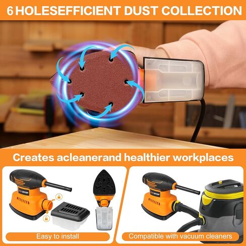 Detail Sander,14000OPM Plam Sander with Vacuum Dust collector, 1.1A Sander Tool,20Pcs Sandpapers Drywall Sanders for Woodworking in Kuwait
