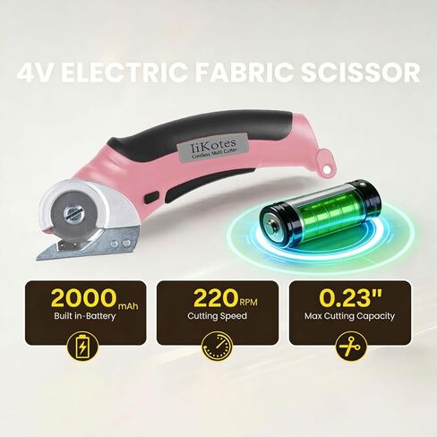 Cordless Electric Scissors, cardboard cutter Heavy Duty Cordless Shears with USB Rechargeable Battery 4V Safety Lock, Non-Slip Grip Cuts Denim, Wool, Leather, Carpet Cardboard, Plastic, 2000mAh, Pink in Kuwait