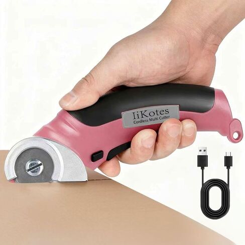 Cordless Electric Scissors, cardboard cutter Heavy Duty Cordless Shears with USB Rechargeable Battery 4V Safety Lock, Non-Slip Grip Cuts Denim, Wool, Leather, Carpet Cardboard, Plastic, 2000mAh, Pink in Kuwait