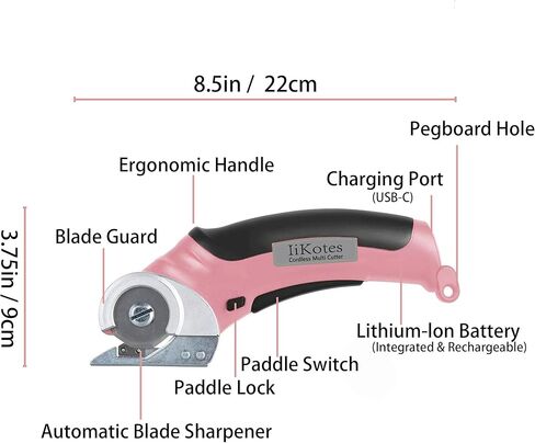 Cordless Electric Scissors, cardboard cutter Heavy Duty Cordless Shears with USB Rechargeable Battery 4V Safety Lock, Non-Slip Grip Cuts Denim, Wool, Leather, Carpet Cardboard, Plastic, 2000mAh, Pink in Kuwait