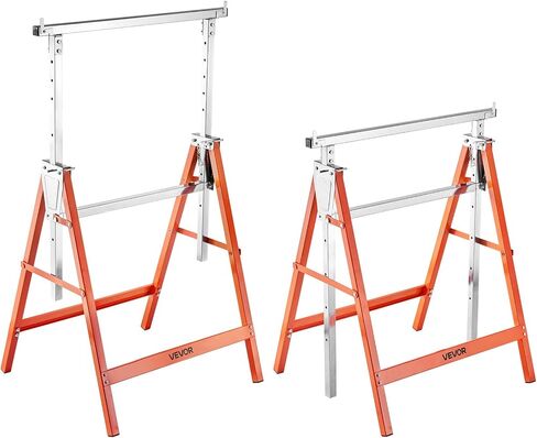 VEVOR Saw Horses, 2 Pack Folding Work Horses, 440 lbs Load Capacity Sawhorse with Heavy Duty Legs, Adjustable Height Saw Horse with Non-Slip Foot Pads, for Woodworking, Carpenters & Contractors in Kuwait