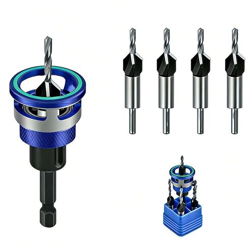 Two-Flute Counterbore with Depth Stop Tapered Drill Bits with Adjustable Depth Stop Collar, Wood Countersink Bit for Woodworking Cabinetry Plywood MDF DIY, 1/4" Hex Shank (Red) in Kuwait