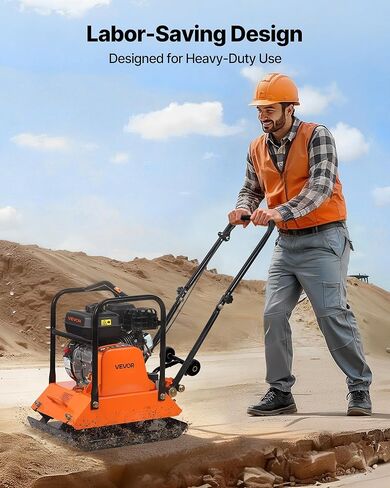 VEVOR Plate Compactor, 6.5 HP 196CC Gas Engine, 5700 VPM Vibrating Ground Rammer, 4047 lbs Compaction Force, 21 x 16 in Plate, Walk Behind Compactor for Paver Landscaping, Asphalt, Foundation, Soil in Kuwait