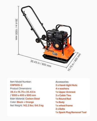 VEVOR Plate Compactor, 6.5 HP 196CC Gas Engine, 5700 VPM Vibrating Ground Rammer, 4047 lbs Compaction Force, 21 x 16 in Plate, Walk Behind Compactor for Paver Landscaping, Asphalt, Foundation, Soil in Kuwait