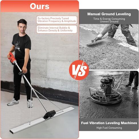 110V 48W Electric Concrete Float, Concrete Vibratory Screed Vibrating Bull Float Concrete Screed Board with 4.94 FT Stainless Steel Screed Board for Vibration-Leveling Concrete Surfaces in Kuwait