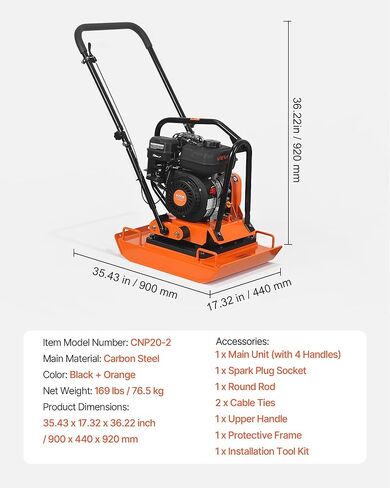 ضاغط الألواح VEVOR، محرك غاز 7 HP 196CC، ماكينة الدك الأرضية الاهتزازية 5400 VPM، قوة الضغط 4440 رطل، لوحة 23 × 18 بوصة، ضاغط المشي خلف المناظر الطبيعية للرصف، الأسفلت، الأساس، التربة in Kuwait