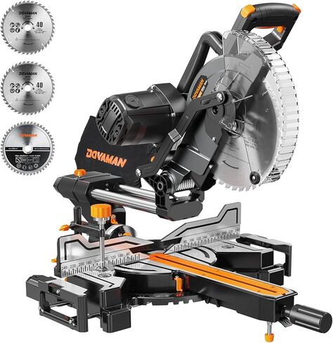 DOVAMAN 10-Inch Dual Bevel Sliding Miter Saw, Multi-Material Cutting w/ 3 x TCT Blades, 2-Speed 5000/3200 RPM, LED Shadow Line, 0-45° Bevel & Miter Cut, Max Cut 3.5" x 13.4", 9 Positive Stops in Kuwait