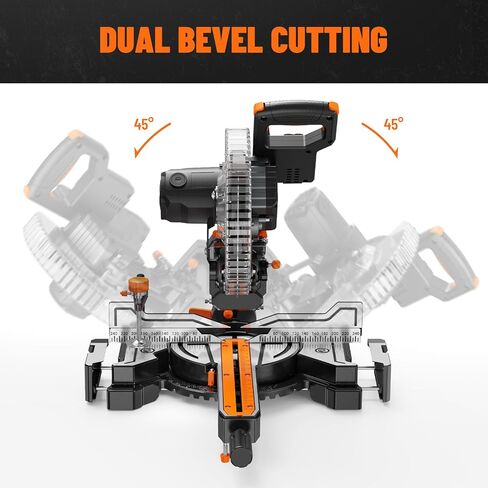 DOVAMAN 10-Inch Dual Bevel Sliding Miter Saw, Multi-Material Cutting w/ 3 x TCT Blades, 2-Speed 5000/3200 RPM, LED Shadow Line, 0-45° Bevel & Miter Cut, Max Cut 3.5" x 13.4", 9 Positive Stops in Kuwait