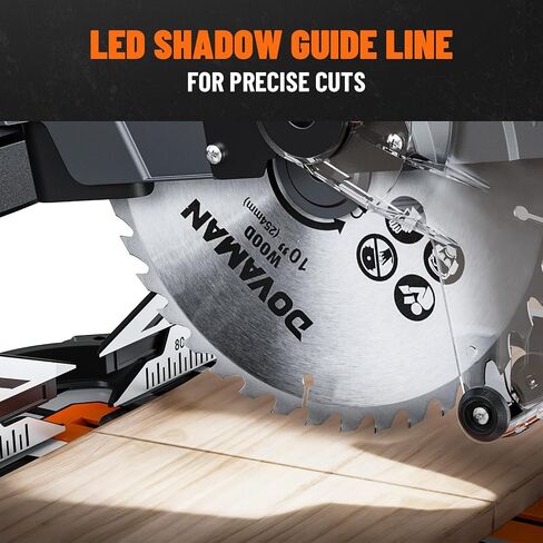 DOVAMAN 10-Inch Dual Bevel Sliding Miter Saw, Multi-Material Cutting w/ 3 x TCT Blades, 2-Speed 5000/3200 RPM, LED Shadow Line, 0-45° Bevel & Miter Cut, Max Cut 3.5" x 13.4", 9 Positive Stops in Kuwait