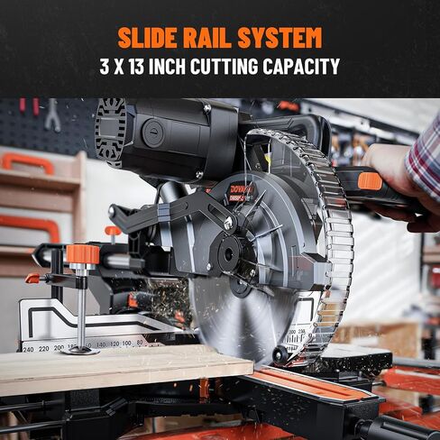 DOVAMAN 10-Inch Dual Bevel Sliding Miter Saw, Multi-Material Cutting w/ 3 x TCT Blades, 2-Speed 5000/3200 RPM, LED Shadow Line, 0-45° Bevel & Miter Cut, Max Cut 3.5" x 13.4", 9 Positive Stops in Kuwait