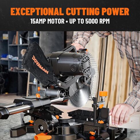 DOVAMAN 10-Inch Dual Bevel Sliding Miter Saw, Multi-Material Cutting w/ 3 x TCT Blades, 2-Speed 5000/3200 RPM, LED Shadow Line, 0-45° Bevel & Miter Cut, Max Cut 3.5" x 13.4", 9 Positive Stops in Kuwait