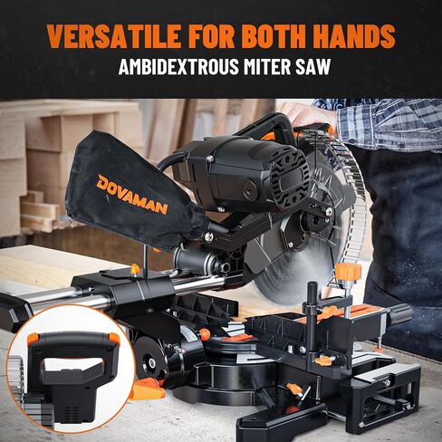 DOVAMAN 10-Inch Dual Bevel Sliding Miter Saw, Multi-Material Cutting w/ 3 x TCT Blades, 2-Speed 5000/3200 RPM, LED Shadow Line, 0-45° Bevel & Miter Cut, Max Cut 3.5" x 13.4", 9 Positive Stops in Kuwait