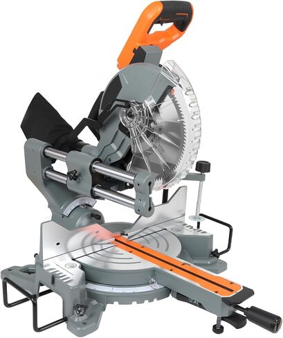 10-Inch Compound Miter Saw, LAZYLAND 15A 5000RPM Sliding Miter Saw with Dual Bevel 0-45°, LED WorkingLight and Dust Collection Bag for Woodworking Projects in Kuwait