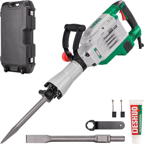 30 lb. Demolition Jack Hammer with 1-3/16" Hex Shank, 1700W 14-Amp Heavy Duty Corded Electric Concrete Demo Chipping Breaker with Carrying Case, Flat & Bull Point Chisel in Kuwait