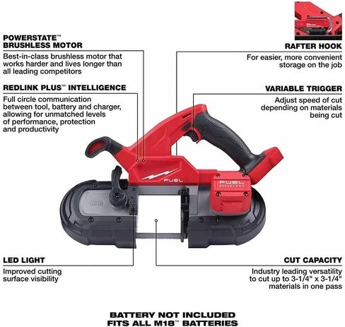 2829-20 منشار شريط الطاقة اللاسلكي لـ Milwaukee M18 FUEL 18V 3-1 / 4 "x 3-1 / 4" منشار شريطي مدمج متغير السرعة - أداة عارية in Kuwait