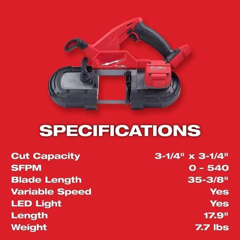 2829-20 منشار شريط الطاقة اللاسلكي لـ Milwaukee M18 FUEL 18V 3-1 / 4 "x 3-1 / 4" منشار شريطي مدمج متغير السرعة - أداة عارية in Kuwait