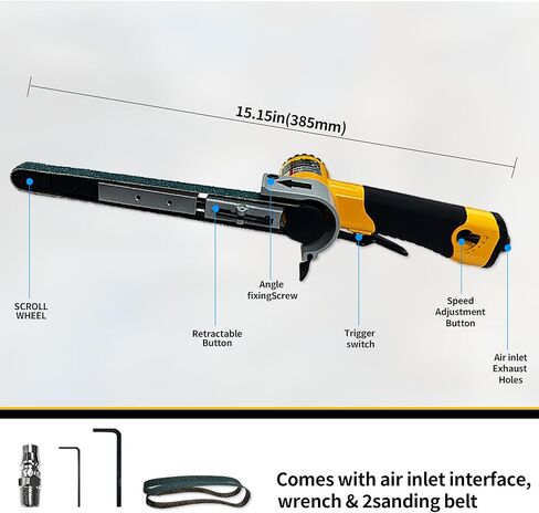 Heavy-Duty Pneumatic Belt Sander 1/2"x18" Industrial Model | 16000 RPM High-Speed Sander/Polisher for Metal and Woodworking | Adjustable Handle Included. in Kuwait