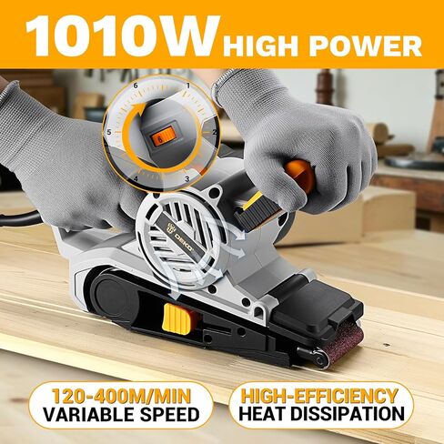 Belt Sander Corded: DEKOPRO 8.4A Belt Sander Handheld with Dust Bag & 2 Metal C Clamps, 1010W 3×21-Inch Power Belt Sanders with Variable-speed Control for Woodworking in Kuwait